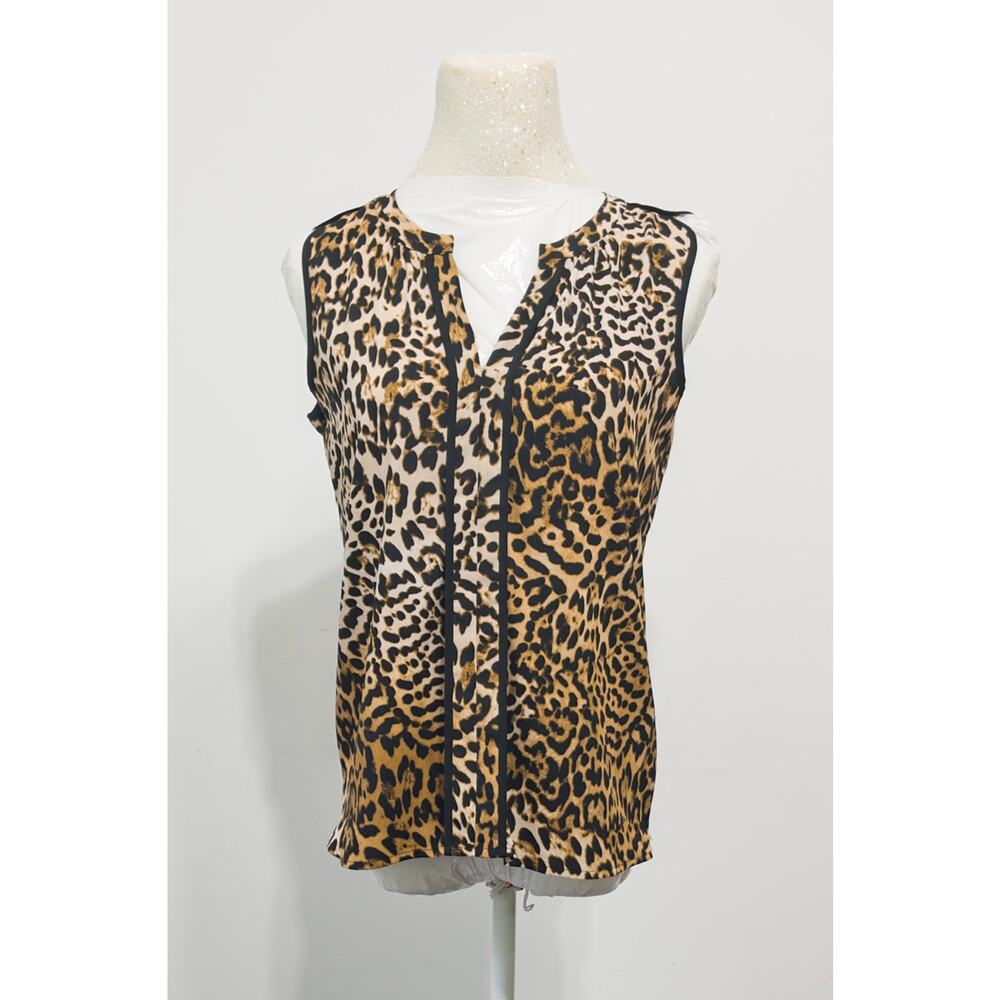 Leopard print sleeveless blouse sz S Y2K edgy casual capsule cool‎ urban chic